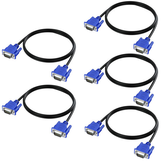 Picture of VGA Cable 5-Pack, 3 Feet VGA to VGA Monitor Cable 1080P Full HD 15pin Male to Male Video Cord for Computer PC Monitor Laptops TV Projectors and More