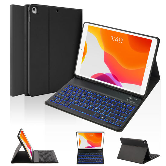 Picture of SOPPY Keyboard Case for iPad 9th/8th/7th Generation, 7 Color Backlit Keyboard Case for 10.2in iPad (2021/2020/2019)&10.5in (iPad Air 3 2019, iPad Pro 10.5 2017), Wireless Keyboard Case&Pen Holder, BK
