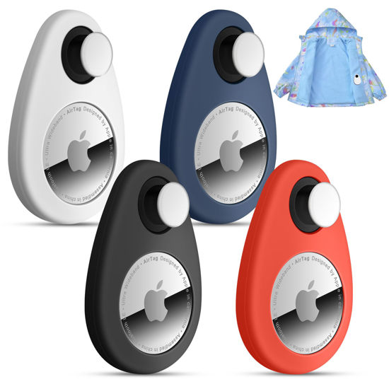 Picture of Airtag Holder for Kids Hidden 4 Pack GPS Tracker Case, Anti-Removal Airtag Silicone Case with Pins, Suitable for Children, Elderly, Pets, Backpack, Luggage(Black, Blue, White, Red)