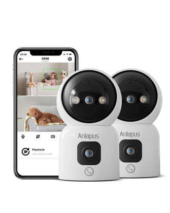 Picture of Anlapus 2 x C528 4MP Dual Lens(2MP+2MP) Indoor Security Camera with Motion Detect, Auto Track, Plug-in, 360° WiFi Pan/Tilt Camera, 2.4GHz WiFi, Two-Way Talk, Light & Siren Alert, SD Card Not Include