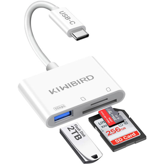Picture of KiWiBiRD USB C Memory SD Card Reader, Micro SD Type C Digital Camera Adapter for SDHC SDXC TF UHS-I Compatible with iPhone 16 15 Mac iPad Pro MacBook Air iMac Laptop Computer Galaxy S24 Android Phone