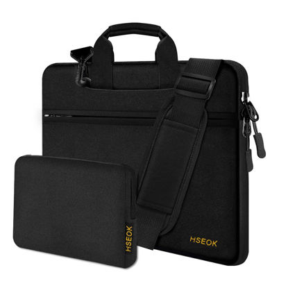 Picture of Hseok Slim Laptop Shoulder Bag 13-14 inch HandBag with Small Case Compatible with MacBook Pro 14" M3 M2 M1 2024-2021, All Model 13.3" MacBook Air/Pro, XPS 13/14 Most 13"-14" Notebooks,Black