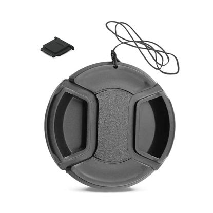 Picture of 55mm Camera Lens Cap, PCTC Camera Lens CoverSnap-On Center Pinch Front Lens Cover with Strap Compatible with Nikon, Canon, Sony & Other DSLR Cameras
