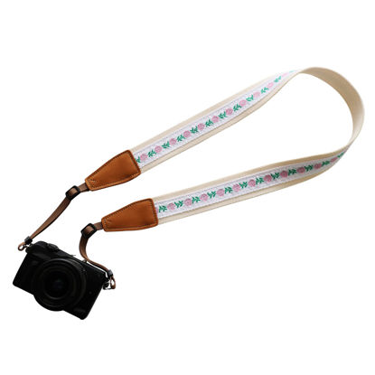Picture of UNIKSTRAP Original Design Personalized Adjustable Camera Strap Embroidery Small Flowers On White, Fit for Canon Nikon Sony Olympus Interchangeable Lens Digital Camera/DSLR etc.