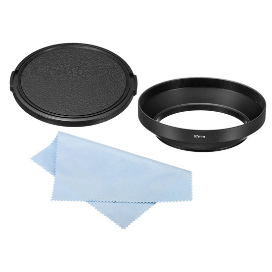 Picture of PATIKIL 67mm Lens Hood, Wide Angle Matte Surface Anti-Reflective Inside Hood with Cap and Cleaning Cloth for Camera Lens, Black for Nikon, for Fujifilm, for Pentax, for Leica