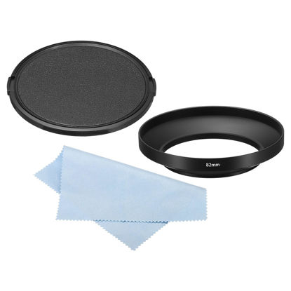 Picture of PATIKIL 82mm Lens Hood, Wide Angle Matte Surface Anti-Reflective Inside Hood with Cap and Cleaning Cloth for Camera Lens, Black for Nikon, for Fujifilm, for Pentax, for Leica