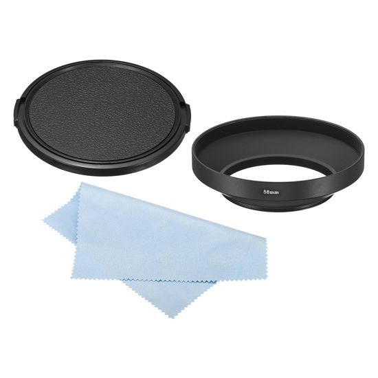 Picture of PATIKIL 58mm Lens Hood, Wide Angle Matte Surface Anti-reflective Inside Hood with Cap and Cleaning Cloth for Camera Lens, Black for Nikon, for Fujifilm, for Pentax, for Leica
