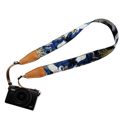 Picture of UNIKSTRAP Original Design Personalized Adjustable Camera Strap Chrysanthemum & Crane in Blue, Fit for Canon Nikon Sony Olympus Interchangeable Lens Digital Camera/DSLR etc.
