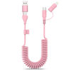 Picture of Coiled USB-C and Lightning Cable 2-in-1, 3FT iPhone 15 Car Charger Cord, 60W Fast Charging Cable for iPhone 15, Samsung Galaxy, Google Pixel, Supports Apple CarPlay & Android Auto - Pink