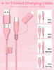 Picture of Coiled USB-C and Lightning Cable 2-in-1, 3FT iPhone 15 Car Charger Cord, 60W Fast Charging Cable for iPhone 15, Samsung Galaxy, Google Pixel, Supports Apple CarPlay & Android Auto - Pink