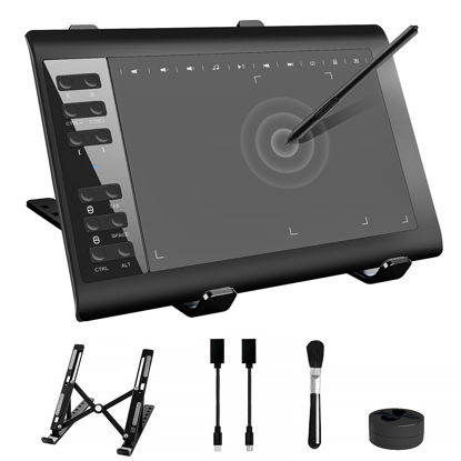 Picture of TeinenRon Graphics Drawing Tablet with Stand,10x6 Inch Drawing Tablet with 8192 Level Pen,12 Hot Keys,Digital Drawing Pad Compatible with PC/Mac/Android for Painting,Design&Online Teach