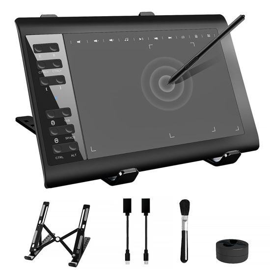 Picture of TeinenRon Graphics Drawing Tablet with Stand,10x6 Inch Drawing Tablet with 8192 Level Pen,12 Hot Keys,Digital Drawing Pad Compatible with PC/Mac/Android for Painting,Design&Online Teach
