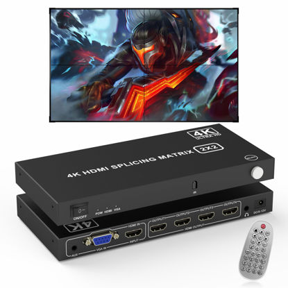 Picture of 2x2 HDMI Video Wall Controller,4K@30HZ TV Wall Controller HDMI & VGA Inputs HDMI Outputs, 180 Degree Rotation 8 Display Modes 1x1 1x2 1x3 1x4 2x2 2x1 3x1 4x1, with Remote Control for 4 TV Splicing