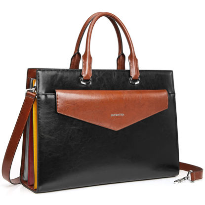 Picture of BOSTANTEN Briefcase for Women Laptop Tote 15.6 Inch Genuine Leather Handbag Work Bag