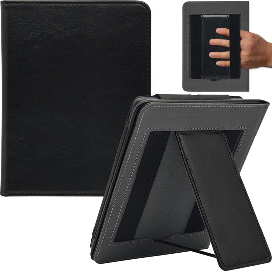 Picture of GOVTVA Stand Case for 7" Kindle Paperwhite 12th Generation 2024 / Signature Edition & Kindle Colorsoft Signature Edition 2024 Released Cover with Auto Sleep/Wake/Double Hand Strap (Black)