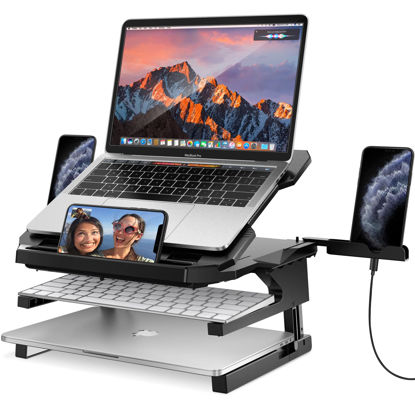 Picture of AboveTEK Laptop Stand, 20 Angles Two-Layer Height Adjustable Laptop Stands, Portable Laptop Riser with 360 Rotating Base Storage Space & Extra Phone Holders Compatible with 10''-17'' Laptops Black