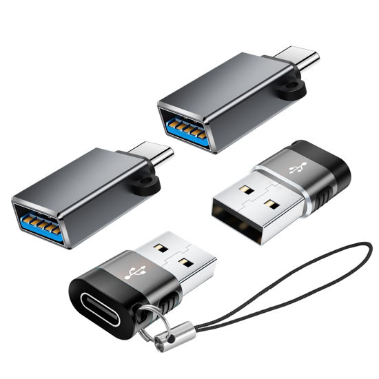 Picture of BaseNew USB C Adapters 4 Pack,USB USBC Male Female Adapter,2 *USB C Male to USB Female Adapter,2 *USB C Female to USB Male Adapter,USB to USB C Converter for iPhone 15,MacBook,iPad,Laptop,Tablet(Grey)