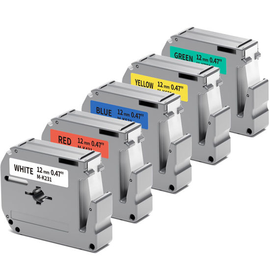 Picture of Replacement 12mm M Tape for Brother PT-M95 PT-65 PT-45 PT-80 PT-70bm Label Maker Refills, Compatible with Brother P Touch M Tape 12mm 0.47 M-K231 MK431 MK531 MK631 MK731, 5 Color M Series Label Tape