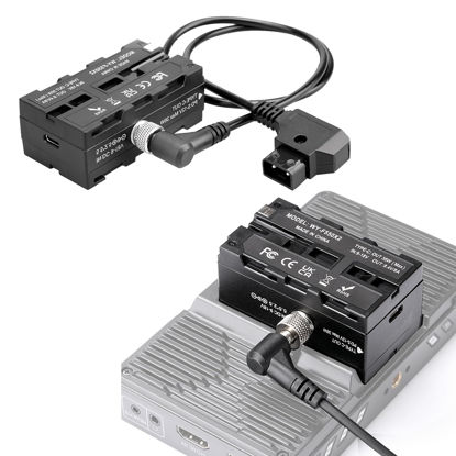 Picture of D-Tap to NP-F550 Dummy Battery,Double-Sided NPF 570/770/970 Battery Coiled Cable with Type-C Port Power 3 Devices Compatible with LED Light, Feelworld,Atomos Ninja/Shinobi Monitor/Transmitter etc