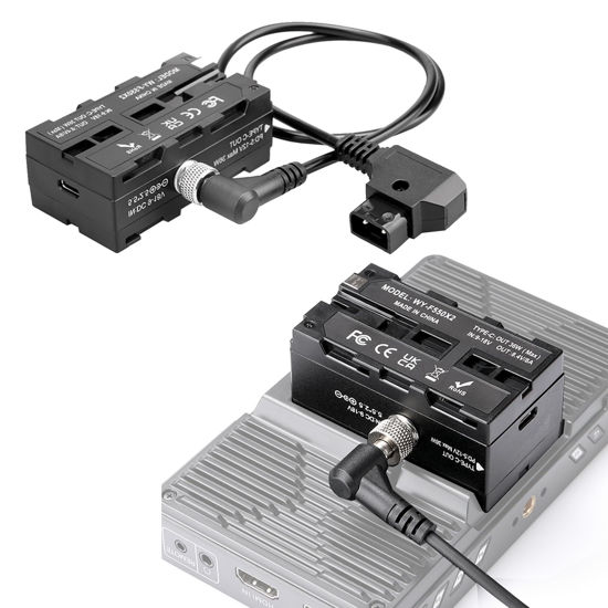 Picture of D-Tap to NP-F550 Dummy Battery,Double-Sided NPF 570/770/970 Battery Coiled Cable with Type-C Port Power 3 Devices Compatible with LED Light, Feelworld,Atomos Ninja/Shinobi Monitor/Transmitter etc