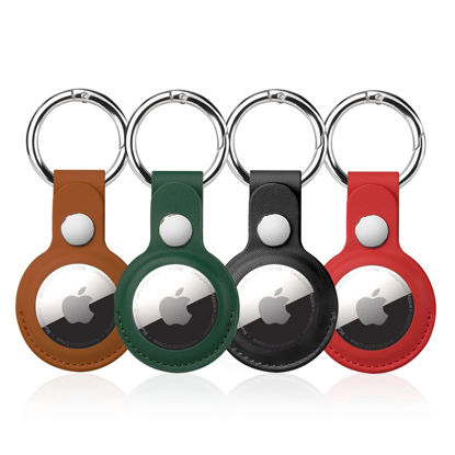 Picture of 4 Pack Airtag Holder, Air Tag Keychain, PU Leather Airtag Case, Air Tagsmate for Luggage, Comes with Ring Metal Snap Keyring for Luggage, Keys, Pets, Kids Bag