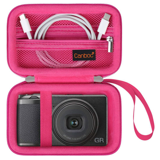 Picture of Canboc Camera Case for Ricoh GR III HDF/GR IIIx/GR III/GR II/GR Digital Camera, Point and Shoot Video Camera Bag, Zipper Mesh Pocket fits USB Cable, Batteries, Rosered