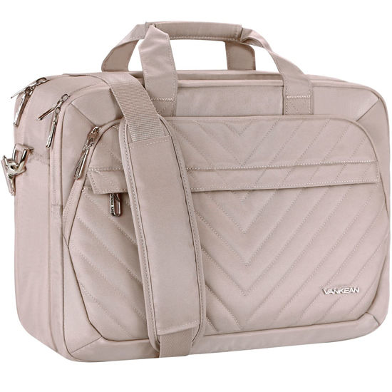 Picture of VANKEAN Laptop Briefcase for Women Fashion, TSA Friendly Expandable 17 Inch Laptop Bag, Waterproof Computer Bag with RFID Pocket, Work Bag for Women Messenger Bag for Business, Light Dusty Pink