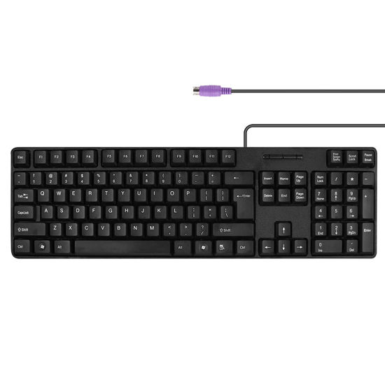 Picture of MCSaite Wired PS2 104 Keys Computer Keyboard with Stands,Black,Waterproof - US Layout Compatible for Windows, PC, Laptop