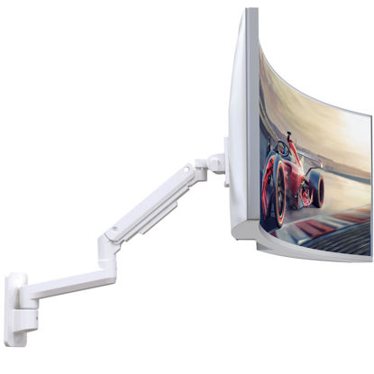 Picture of Monitor Wall Mount for 17-49 Inch Ultrawide Monitors, Heavy Duty Single Monitor Arm Holds 4.4-44 lbs Computer Screens, Full Motion Adjustable Premium Aluminum Wall Stand with VESA Mount, White