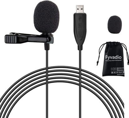 Picture of Fyvadio USB Lavalier Microphone, 6.6ft USB Microphone Plug & Play Omnidirectional Lapel Shirt Collar Clip on Mic for PC, Computer, Mac, Laptop, YouTube, Skype, Recording, Podcasting, Gaming