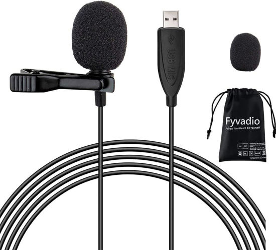 Picture of Fyvadio USB Lavalier Microphone, 6.6ft USB Microphone Plug & Play Omnidirectional Lapel Shirt Collar Clip on Mic for PC, Computer, Mac, Laptop, YouTube, Skype, Recording, Podcasting, Gaming
