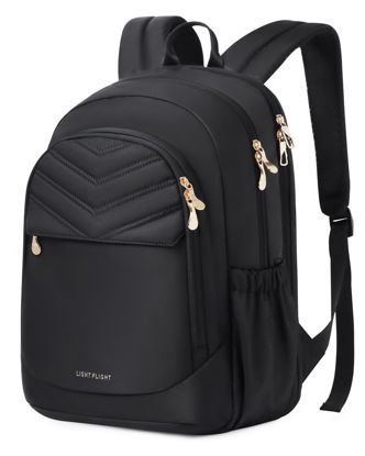 Picture of LIGHT FLIGHT Travel Backpack for Women, 15.6" Laptop Backpack with USB Charging Hole, Water Resistant, Large Capacity, Black Daypack for College, Work, Casual Computer Bags