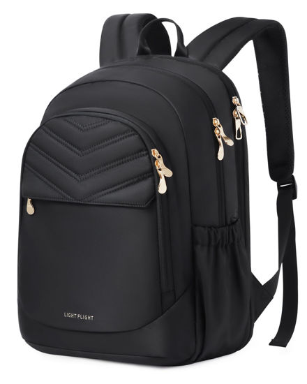 Picture of LIGHT FLIGHT Travel Backpack for Women, 15.6" Laptop Backpack with USB Charging Hole, Water Resistant, Large Capacity, Black Daypack for College, Work, Casual Computer Bags