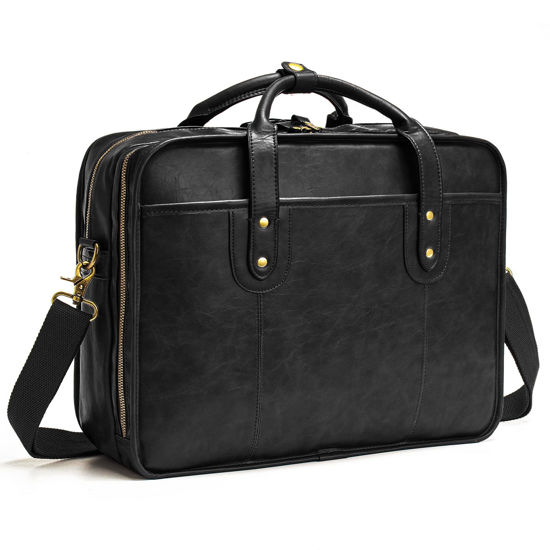 Picture of Leather Briefcases for Men 15.6 Inch Business Computer Bag Laptop Bag for Men Water Resistance Vintage Large Capacity Travel Messenger Bag Perfect Bag for Men-Black