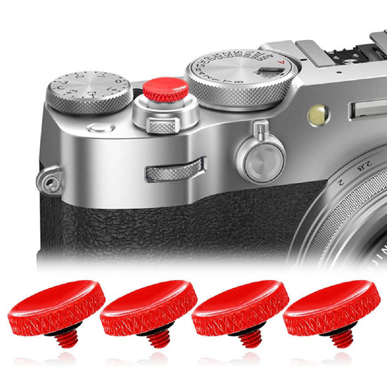 Picture of 4Pack Camear Shutter Button Metal Brass Knurled Soft Shutter Release Button Compatible with Fujifilm Sony Lecia Nikon for Better Balance and Grip (Red)