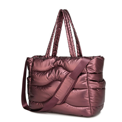 Picture of Y.U.M.C. Quilted Puffer Tote Bag for Women- Stylish Multi-Way Carrying Shoulder Bag with Laptop Compartment (maroon)