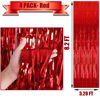 Picture of HalloweenDecorate 4 Pack Red Foil Fringe Curtain Backdrop, 3.28Ft x 8.2Ft Metallic Tinsel Foil Fringe Streamer for Party, Photo Booth Props, Birthday, 2022 Mother's Day Decoration Party Supplies