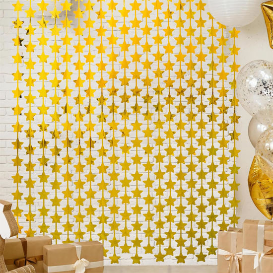 Picture of LOLStar 2 Pack Gold Stars Birthday Decorations 3.3X6.6 ft Each Glitter Golden Backdrop Foil Fringe Curtains,Bridal Baby Shower Decorations Perfect for Wedding Anniversary Christmas Party Decorations