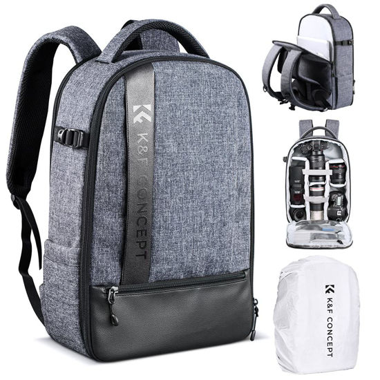 Picture of K&F Concept Camera Backpack Professional DSLR Camera Bag Waterproof Photography Bag for DSLR Cameras 15 inch with Laptop/Tripod/Lenses Large Capacity Bag