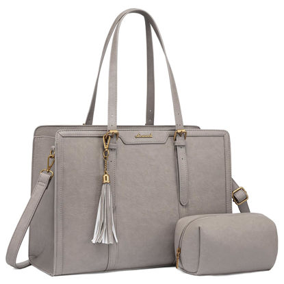 Picture of LOVEVOOK Laptop Bag for Women Vintage Leather Laptop Tote 15.6 inch Large Capacity Computer bag with Clutch Purse for Work
