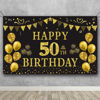 Picture of Trgowaul 50th Birthday Backdrop Gold and Black 5.9 X 3.6 Fts Happy Birthday Party Decorations Banner for Women Men Photography Supplies Background Happy Birthday Decoration