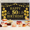 Picture of Trgowaul 50th Birthday Backdrop Gold and Black 5.9 X 3.6 Fts Happy Birthday Party Decorations Banner for Women Men Photography Supplies Background Happy Birthday Decoration