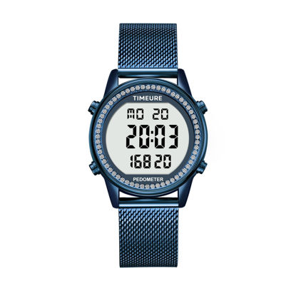 Picture of TIMEURE Women's Step Counter Pedometer Watch Crystal Stone, No App, No Charging Needed for Step, Calorie, Distance Tracking, Alarm, Countdown Timer, TU-2401 (Crystal Blue)