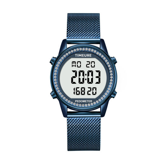 Picture of TIMEURE Women's Step Counter Pedometer Watch Crystal Stone, No App, No Charging Needed for Step, Calorie, Distance Tracking, Alarm, Countdown Timer, TU-2401 (Crystal Blue)