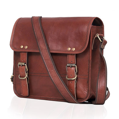 Picture of cuero Genuine Leather iPad/Tablet Bag Messenger Bag Small Briefcase CrossBody Shoulder Bag for Men and Women (Dark Brown, 14" x 11" Medium)