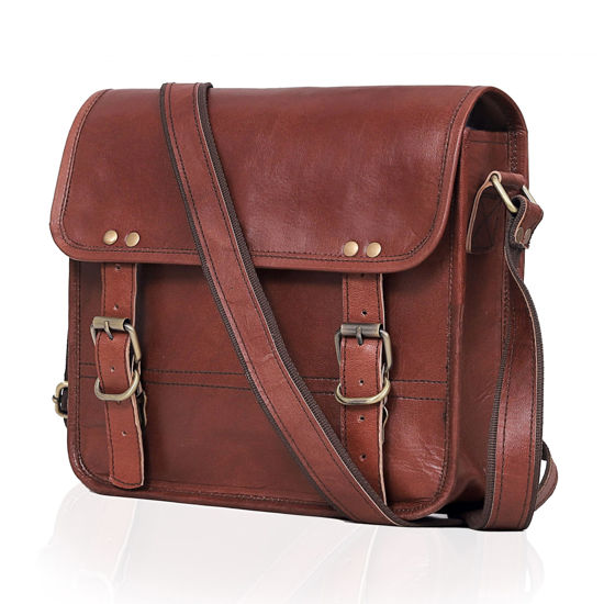 Picture of cuero Genuine Leather iPad/Tablet Bag Messenger Bag Small Briefcase CrossBody Shoulder Bag for Men and Women (Dark Brown, 14" x 11" Medium)