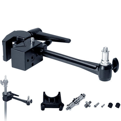 Picture of Jorixxy Super Clamp 6 Inch Extension Arm for Round Pipe Flat Surface,for Photography Studio Camera and Video Lighting Mounting,Multi-Function Studio Clip Mount (1 x Super Clamp & 1 x Extension Arm)