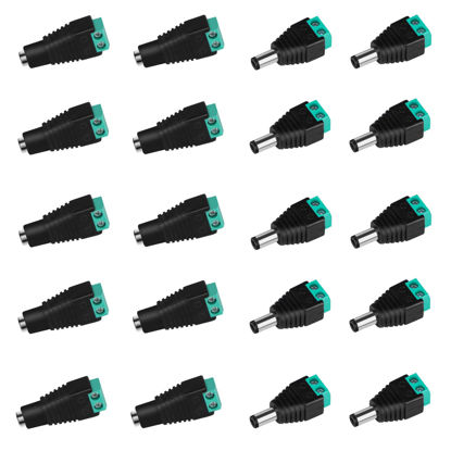 Picture of VILHTL 10 Pairs 12V DC Power Connector Male+Female 5.5 x 2.1MM Power Jack Plug Adapter Barrel Connector for CCTV Security Camera Led Strip Cable Wire Ends Plug