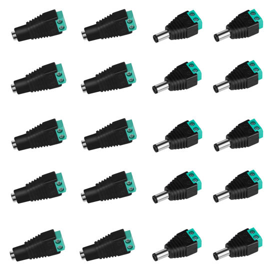 Picture of VILHTL 10 Pairs 12V DC Power Connector Male+Female 5.5 x 2.1MM Power Jack Plug Adapter Barrel Connector for CCTV Security Camera Led Strip Cable Wire Ends Plug
