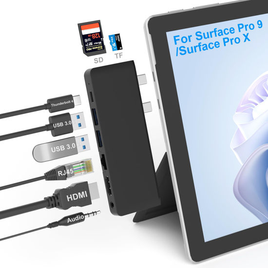 Picture of Surface Pro 9/Pro 11 Hub Docking Station with 4K HDMI, Thunerbolt 4(8K Video+40Gbps+100W Power), 100M Ethernet, USB3.0, SD TF Card Slot, 3.5mm Audio, Triple Display for Surface Pro 9/Pro X Accessories